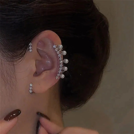Silver Pearl Ear Cuff front view