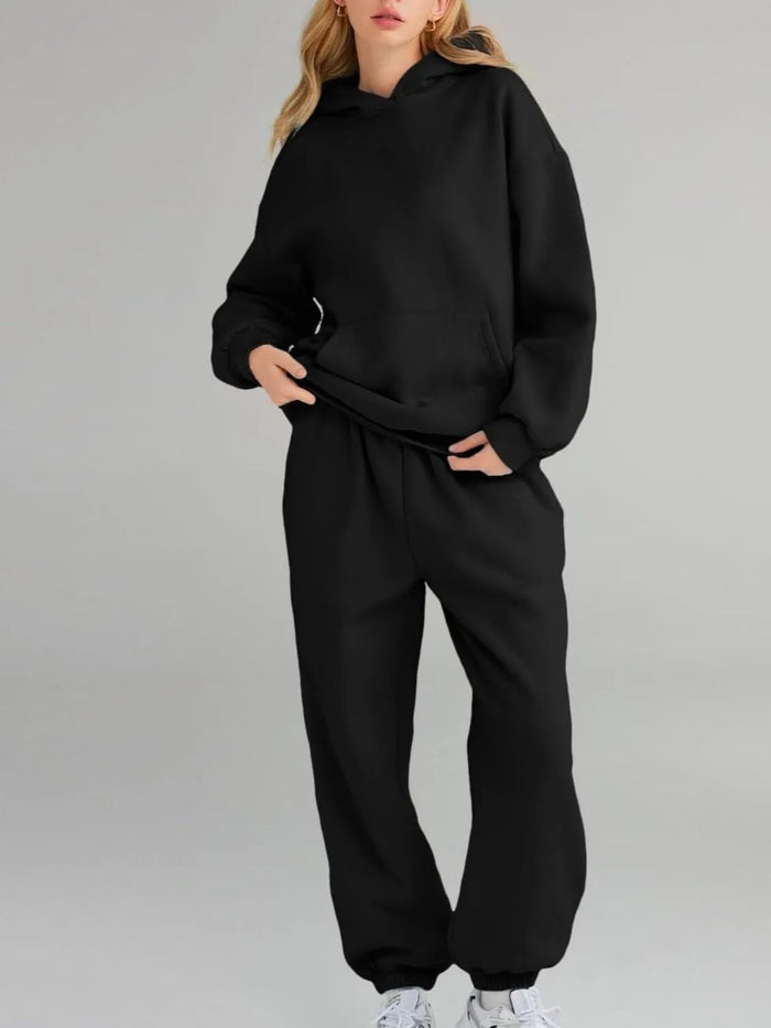 Full Size Kangaroo Pocket Hoodie and Joggers Set Plus Size