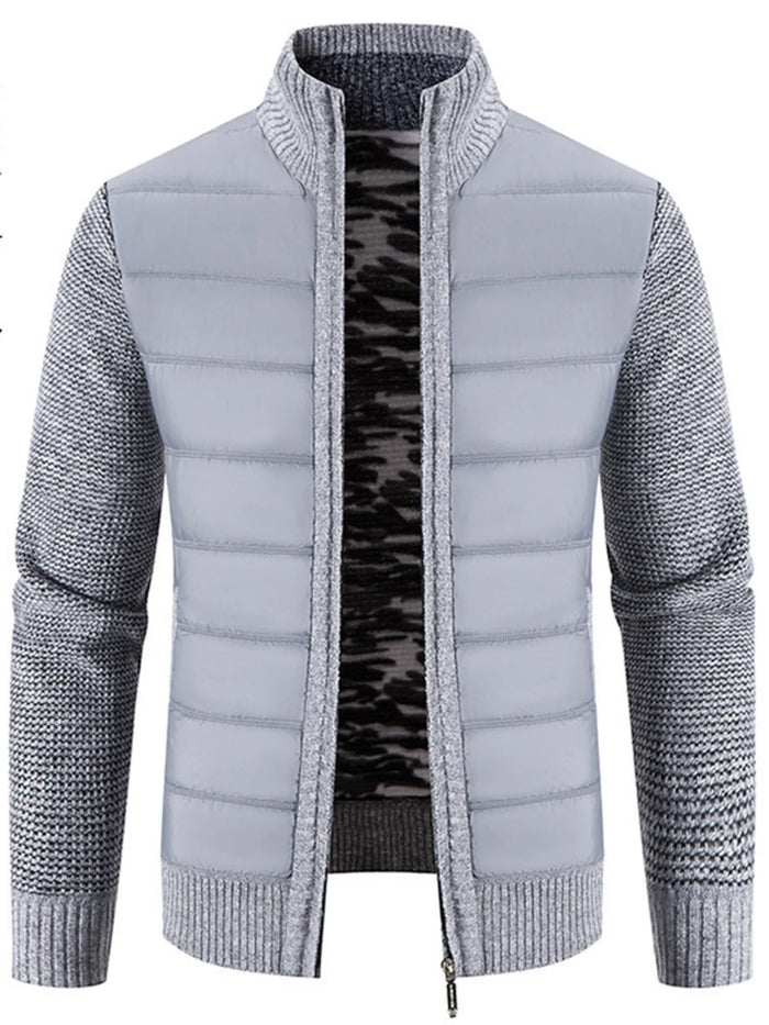 Men's Plus Size Quilted Knit Bomber Jacket with Stand Collar