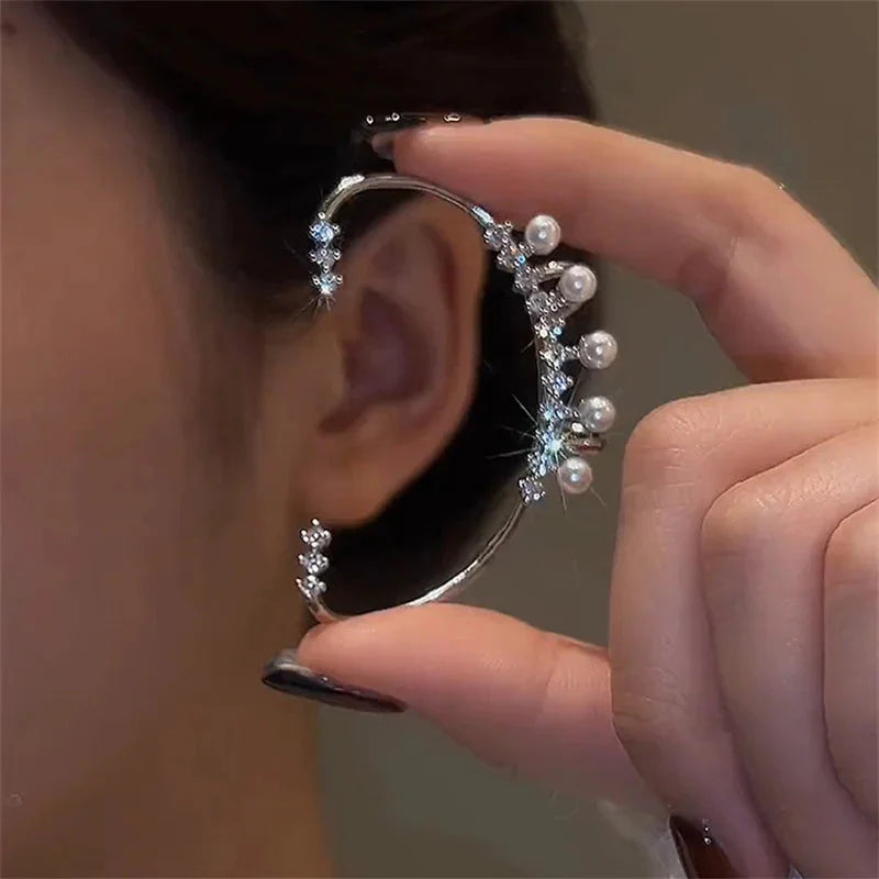 Silver Pearl Ear Cuff front view