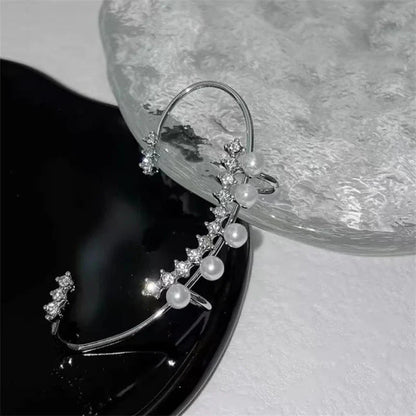 Silver Pearl Ear Cuff front view