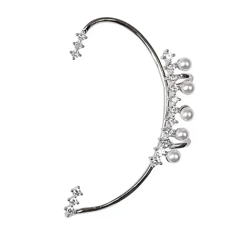 Silver Pearl Ear Cuff front view
